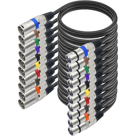 10 Stück symmetrisches Mikrofonkabel, 3-polig, Stecker auf Buchse, Mikrofon-/Lautsprecherkabel (1/4)