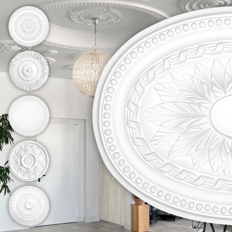 HEXIM Perfect Stuckrosette aus PU, B2016 bis B3046 weiß - Deckenrosette Stuck Wanddeko Wohnzimmer: B2030 - 470 x 345mm