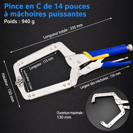 Pince-étau type C 14 pouces robuste avec manche gainé plastique 14 335 130 75 34 × 16 × 3 cm 940 g – Livraison gratuite