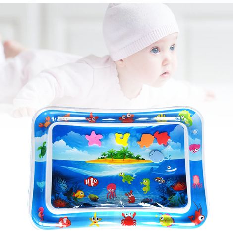 Tapis aquatique gonflable pour bébé avec motifs marins, aire de jeux d'eau rectangulaire bleue (1/5)