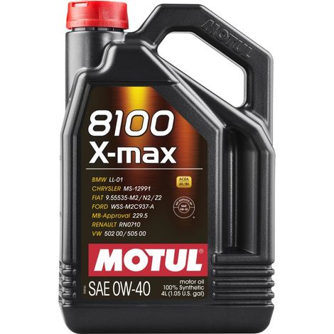 Aceite Motul 0W40 4L 8100 X-MAX A3/B4 / SN / LL01 / 229.5 / 502.00 505.00 / BMW / MB / A40 / WSS M2C 937A