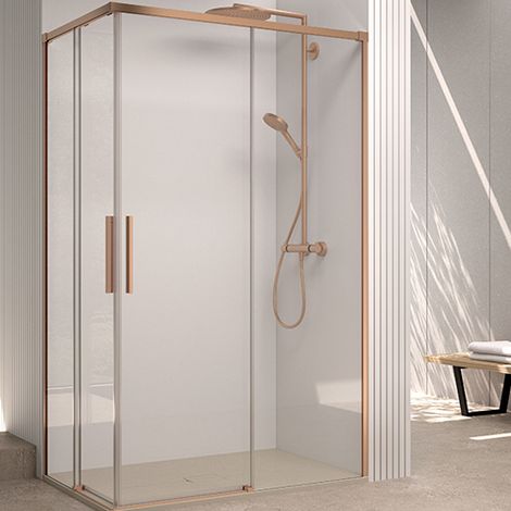 Mampara de ducha angular corredera 100x70 Oro Rosa Cristal Templado Antical Transparente 6 mm (1/5)