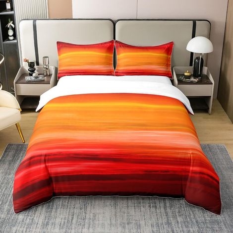 Orange Rouge Imprimer Parure Housse De Couette Gradient Orange Housse De Couette 220x240cm Coton Romantique Color pour Les Enfants Jaune Dark Rouge Décor Chambre (1/5)