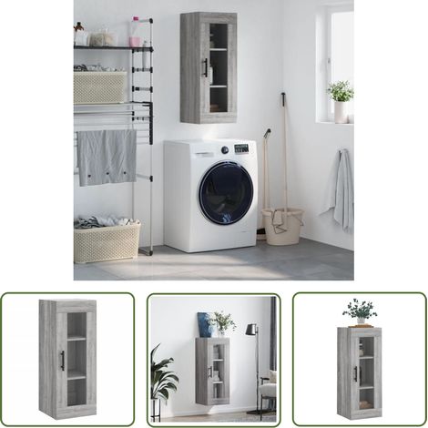 The Living Store Armoire murale sonoma gris 34,5x34x90 cm - Armoire Murale - Meuble Rangement - Armoire Suspendu - Buffet Haut - Meuble Salon (1/5)