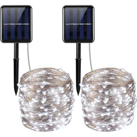 2 pcs Guirlande lumineuse, 200 LED, 72 pieds, 8 modes, solaire, imperméable, décoration extérieure et intérieure (1/4)