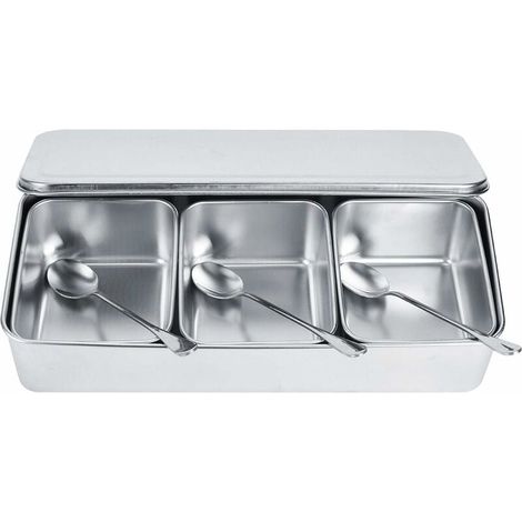 Bocal À Épices - Boîte Assaisonnement Acier Inoxydable 430 - 3 Compartiments Avec Couvercle À Vis Et Cuillère - Cuisine Intérieure Et Extérieure - Lot De 3 (1/5)