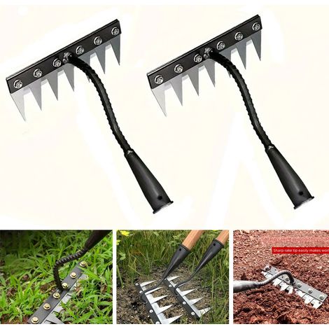 2 Outil de Jardinage Professionnel - Râteau en Acier Inoxydable pour Ferme et Potager - Labour, Désherbage et Préparation du Sol (1/5)
