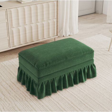 Pouf repose-pieds 90x56,6x49 cm en tissu chenille vert, modulable pour salon FloraGrace (1/5)