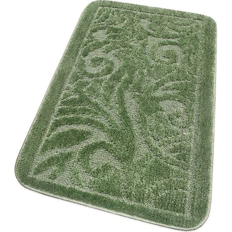 Tappeto Bagno Damascato Scendiletto Camera Barocca Morbido Assorbente Antiscivolo Verde - 50x80 Cm