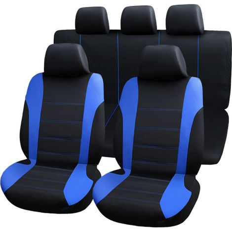 Couvre-siège pour voiture Ensemble complet de housses de siège de voiture universelles Bleu 9pcs (1/5)