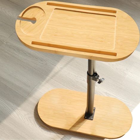 Table d'appoint Forme C Table de Salon Hauteur réglable (42-82cm), Rotation 360° Tables d'appoint en Bambou Bois et métal Petite Table Basse Table latérale pour Salle de Bain Lit Canapé (1/5)