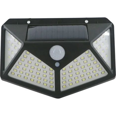 Applique murale solaire (100 LED blanches) - Éclairage sur toutes les faces - Détecteur de mouvement - Étanche - Idéale pour les cours, les escaliers et l'extérieur (1/5)
