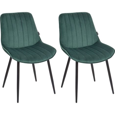 Set di 2 sedie da pranzo in velluto verde smeraldo con gambe in acciaio nero Dubrovnik