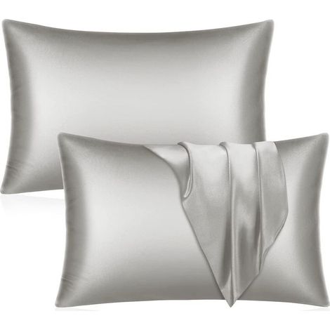 Set of 2 satin pillowcases - Grey pillowcase for hair and skin, Standard size with envelope closure, 51 x 76 cm (1/5)