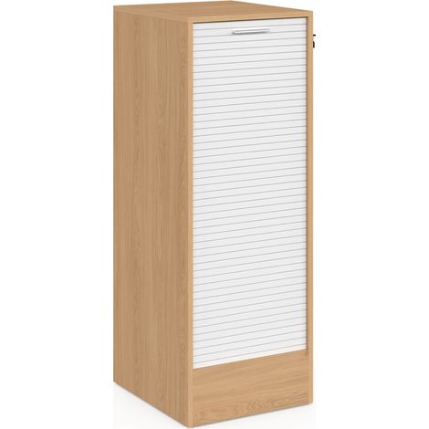 Abschließbarer Aktenschrank mit Rollladen, 4 Einlegeböden, H. 110 cm, weiß und Holz (1/5)