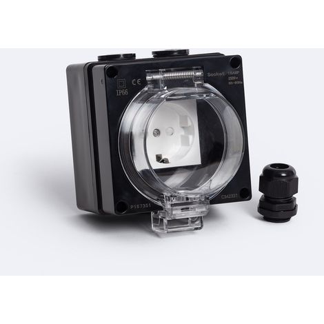 Enchufe Exterior Estanco Schuko Tipo F IP66 Negro