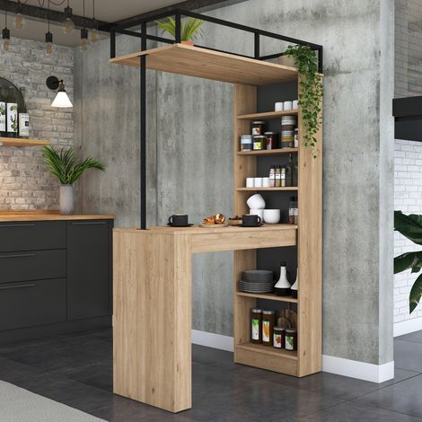 Mesa Fija Ezzelini, 2 Plazas, Ideal para Bares y Espacios Abiertos, Forma Rectangular, 120x56x199h cm Roble Marrón (1/5)