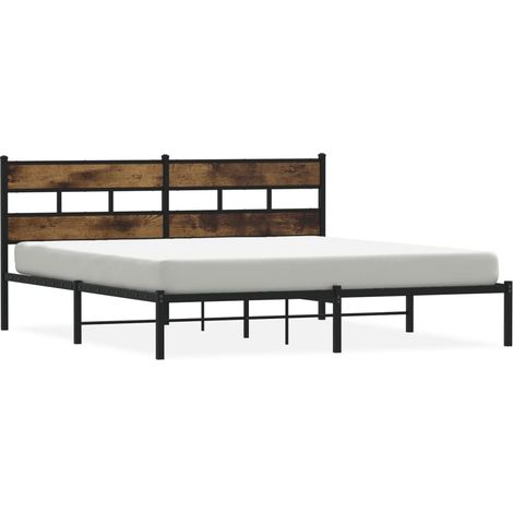 Lit double Lit adulte Cadre de lit en métal sans matelas chêne fumé 180x200 cm (1/5)