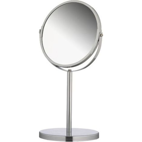 FENOPLASTICAMiroir Cosmétique sur Pied Double Face, Miroir de Maquillage Rond 1x et 3X Grossissement, Miroir de Rasage Pivotant, env. Ø 17 cm, Argenté (1/5)
