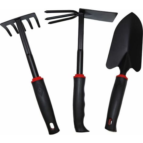 Lot de 3 outils de jardinage à main en acier inoxydable Noir (1/5)
