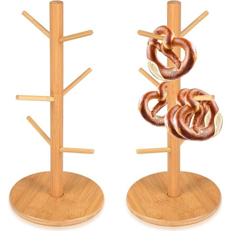 Wooden Pretzel Holder Set of 2 16 x 36 cm 6 Arms Versatile as Cup Holder Sausage Holder Natural Wooden Stand for Parties and Kitchen (1/5)