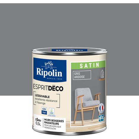 Peinture Murale Toutes Pièces - Satin - 0,5L - Gris Ardoise - Ripolin (1/5)