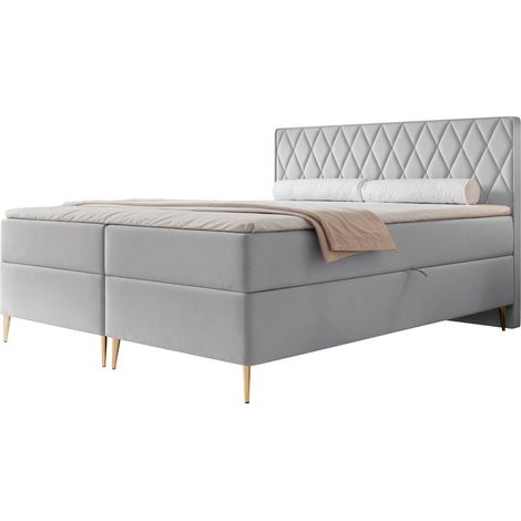 Selsey Caresso - Boxspringbett 180x200, Bonellmatratze, Topper, Velours, taubengrau (1/4)