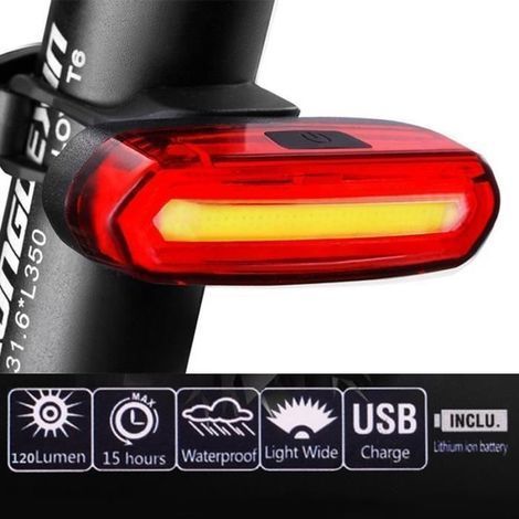 (Rot) Wotumeo® USB-wiederaufladbare COB-LED-Fahrradrückleuchte – Leistungsstarke 120 Lumen – Rot (1/4)