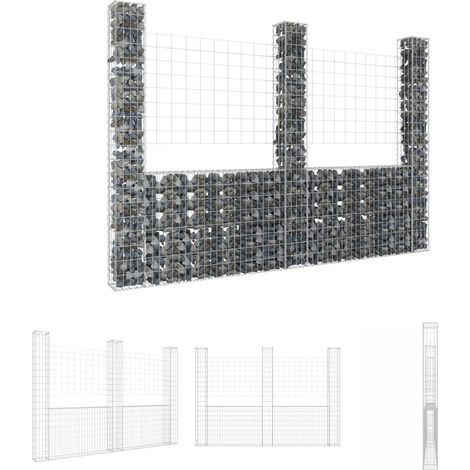 The Living Store - Gabionenkorb U-Form mit 3 Säulen Eisen 260x20x200 cm (1/5)
