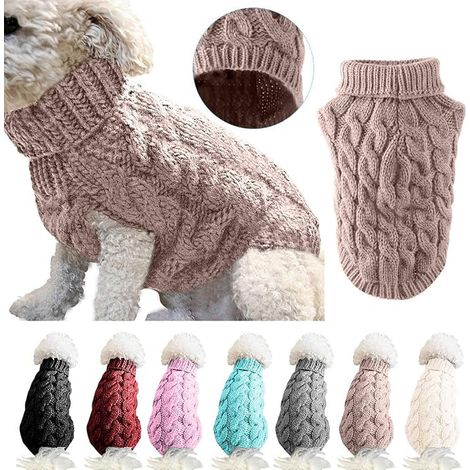Pull d'hiver en tricot à col roulé pour chien (taille L, kaki) (1/3)