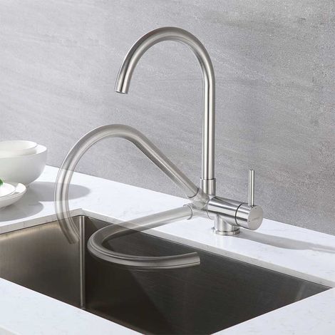 Grifo de Cocina Abatible de Acero Inoxidable, Grifo de Cocina 360 Giratorio y Plegable Monomando Grifo de Fregadero, Grifo con Aireador desmontable (1/5)
