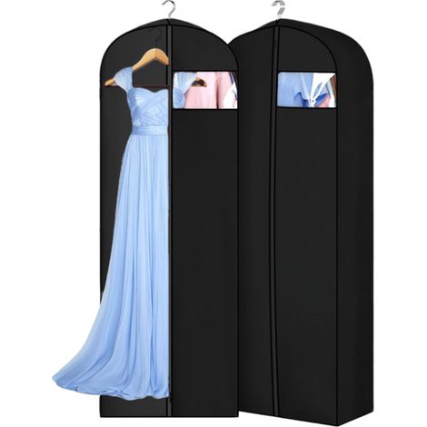 2Pcs Housse Robe de Mariée Pliable 60x180cm Housse Vetements à Suspendre avec Poignée, housse costume homme housses de protection anti-poussière avec fermeture éclair, Noir avec Fenêtre Visible (1/5)