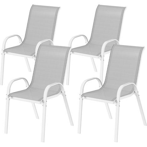 Lot de 4 chaises de jardin empilables dossier haut incliné tissu maille respirante cadre acier gris