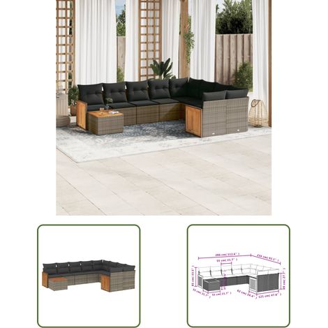 The Living Store Salon de jardin avec coussins 10 pcs gris résine tressée - Ensemble Salon De Jardin - Meubles De Jardin - Salon Extérieur - Mobilier De Jardin Design - Set Salon Jardin (1/3)