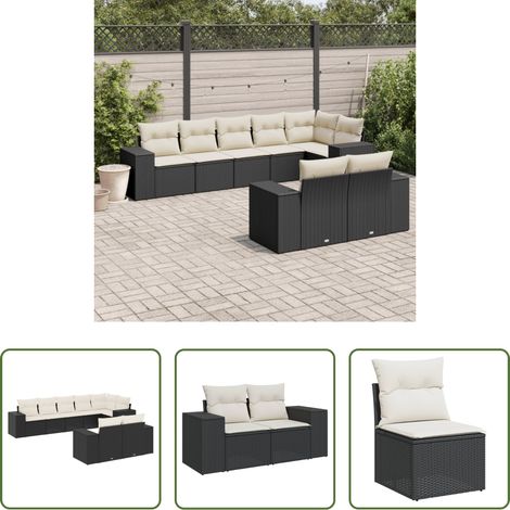 vidaXL Canapé en résine - Salon de jardin 8 pcs avec coussins noir résine tressée (1/5)