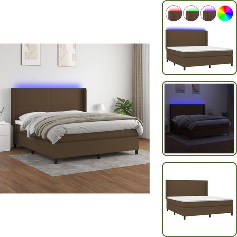 The Living Store Boxspringbett mit Matratze & LED Dunkelbraun 160x200 cm Stoff - Boxspringbett - Doppelbett - Schlafsofa - Bettenrahmen - Lattenrost (1/5)