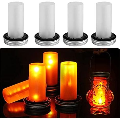 Lot de 4 lampes solaires LED avec couvercle pour bocal Mason - 12 LED - Étanche - Décoration de jardin (Bocal non inclus) (1/5)