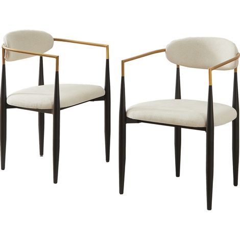 Set di 2 sedie da pranzo in tessuto beige con struttura in metallo nero e dettagli oro MODENUIT (1/5)