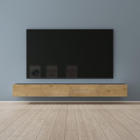 Mai & Mai Fernsehtisch Fernsehschrank TV Schrank Verdeckter Griff mit Soft-Close Lowboard Hängeschrank für Wohnzimmer in Matt Anthrazit + Kerneiche BTH: 280x40,2x30 cm Fernsehschrank02