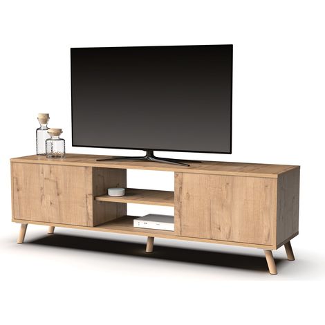 Meuble TV Oslo Salon Salle à manger 2 portes 1 étagère Couleur Chêne Doré 160 cm (1/2)