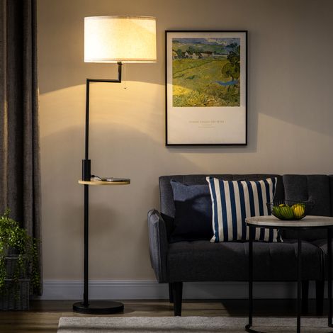 Lampe sur pied avec étagère, USB, 40 W, Ø40 x 168 cm, acier, blanc HAVRYA (1/4)