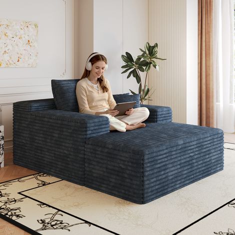 Divano in velluto a coste comodo, 115159 cm, con seduta profonda, chaise longue, divano modulare senza struttura rigida, imbottitura in spugna, nessun montaggio richiesto, divani a compressione per so (1/5)