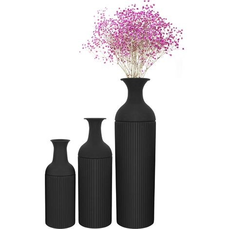 Lot de 3 vases de sol en métal, vases à fleurs noir, décoration moderne pour maison, salon, entrée et chambre (40/50/67 cm haut) (1/5)