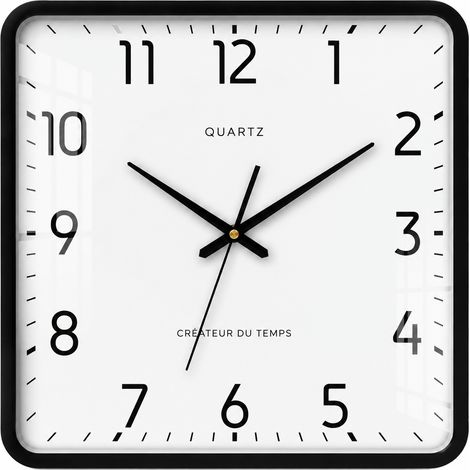 Horloge Murale Carrée 35 cm - Horloge Radiopilotée Fond Blanc Cadre Noir Moderne 38 × 38 × 8 cm 1,35 kg – Livraison gratuite