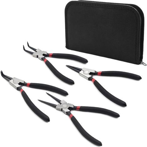 4-teiliges Set Sprengringzangen, 150 mm (6 Zoll), gerade, gebogen, innen und außen, mit Aufbewahrungskoffer und rutschfestem Griff (1/5)