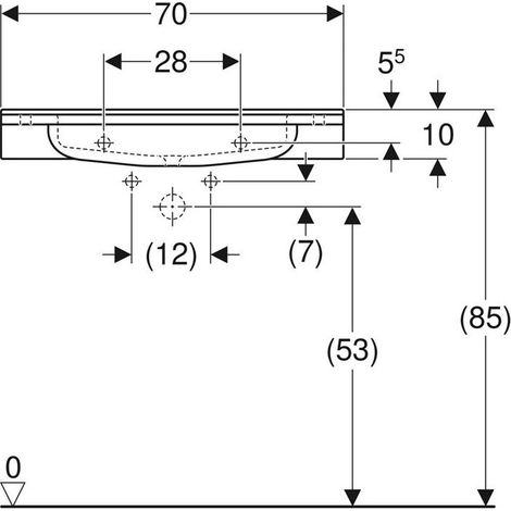 Geberit – Vasque à encastrer 70x55cm – Forme angulaire – En varicor antibactérien – Sans débordement – Trou de robinetterie au centre – Blanc