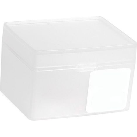 Petite boîte de rangement transparente empilable en plastique avec couvercle à charnière pour ruban adhésif et notes de bureau (1/5)