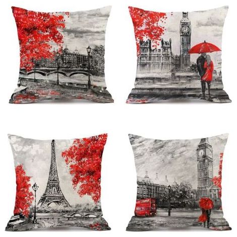 LTS FAFA 4pcs housse de coussin, polyester et lin taie d'oreiller canapé voiture décor à la maison housse de coussin 45 x 45 cm (couple rouge)