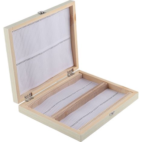 Sichere Aufbewahrungsbox für Glasobjektträger, mit Schloss und Holzfächern
