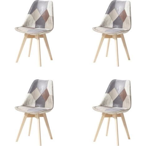 4er Set Esszimmerstühle Patchwork Hellbraun mit Massivholzbeinen (1/5)
